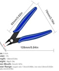 Diagram of Two Pack Ultra Sharp Flush Cutters For Crafting And Electronics Micro Wire Cutters with dimensions and ergonomic handles.