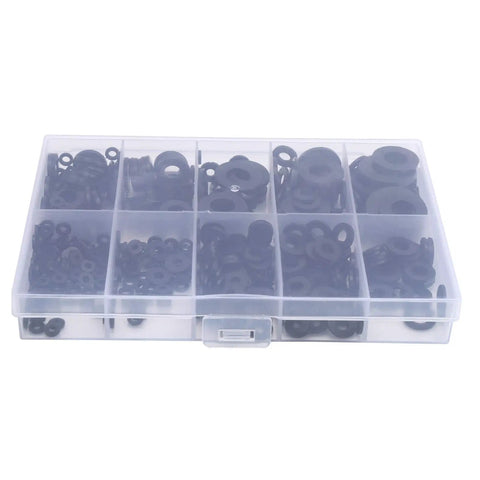 Ultimate Nylon Flat Washers Assortment Kit 500 Pieces For Metric Screws And Bolts M2 To M10 With Insulating Nylon Gaskets And Tough Pro Grade Storage Box Great For DIY Projects And Heavy Use In Shop Or Home Garage, assorted nylon washers in divider box