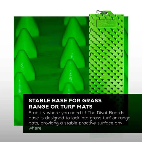 Golf Swing Path Trainer With Instant Feedback showing stable green base for turf mats.