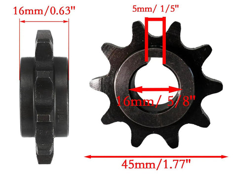 10 Tooth Sprocket And Spacer Kit With Five Eighth Inch Bore For Twenty To Thirty CVT Mini Bike Go Kart Chain Sizes 40 41 420