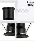 Close-up view of wkao 9 Pcs Led Mini Downlight, 1W DC12V Embedded Spotlight showing black shell and mounting details.