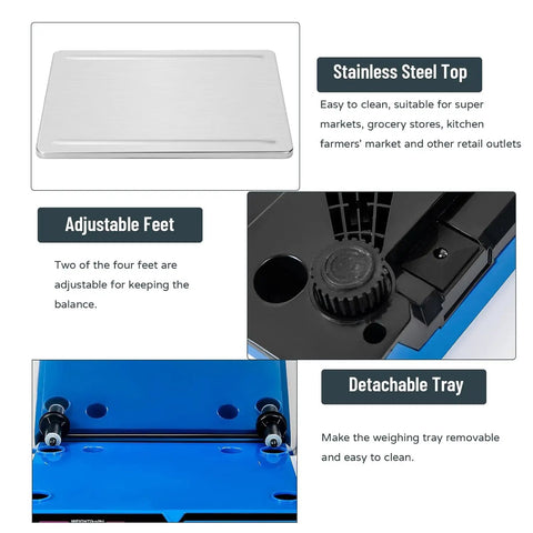 Heavy Duty Digital Kitchen Scale With 66 Lb And 30 Kg Capacity, 1 g Precision, price computing, stainless steel top, adjustable feet, detachable tray