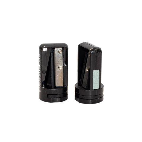 Two Pack Manual Carpenter Pencil Sharpener For Woodworking And Shop Upgrades Heavy Duty Steel Blade Super Portable Design showing black ABS housing.