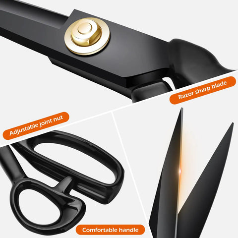 Close-up of Heavy Duty 8 Inch Fabric Scissors For Thick Materials And Leather showing blade, handle, and joint features