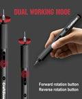 Mini Electric Screwdriver Set With 0.5 Nm Torque And 20 Precision S2 Steel Bits Featuring Dual working mode and rotation buttons.