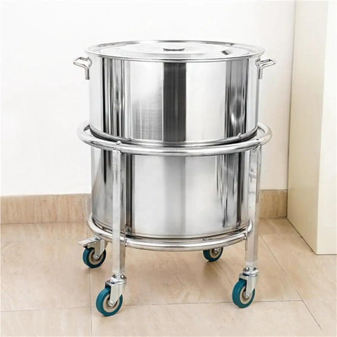 Heavy Duty Stainless Steel Bucket Dolly With Wheels For Stock Pots Soup Pots Barrels And Heavy Loads Portable Hand Truck Built To Roll Easy In Home And Commercial Kitchens Storage And Catering, stainless steel, four wheels