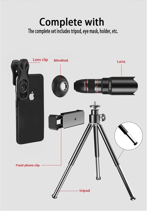 22X Magnification Monocular Telescope For Adults With Dual Focus And Low Light Capability, tripod, smartphone attachment kit.