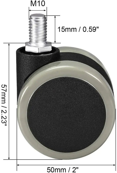Premium Swivel Caster Wheels Pair Featuring Slick Two Inch Pu Twin Wheels And M10 Threaded Stem Mounting for utility trolleys.