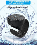 Wireless Bluetooth 5.3 Remote Controller For Steering Wheel Car Kit And Bike Motorcycle Phone Control Play Pause Volume Up Down Answer Hang Up Voice Assistant Waterproof Rechargeable 500mA Battery shown on a strap with water in background