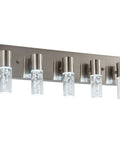 Five Light Brushed Nickel Vanity Light Fixture With 40W 6000K Non Dimmable LED for a modern bathroom and powder room.