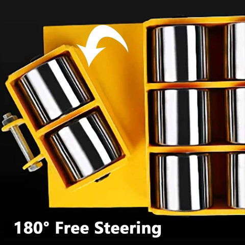 Image of 180 Degree Swivel Cargo Trolley Skate Featuring Polyurethane And Steel Rollers for Heavy Machinery Moving, showing the steel rollers.