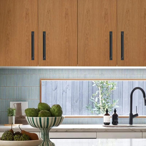 Kitchen cabinets with 2 Pack Barn Door Handles For Sliding Doors In Black With Plate Zinc Alloy Rust Resistant Pull Handles Hole Center 8.8 Inches