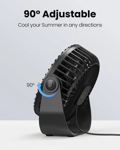 USB Desk Fan With 3 Speeds, Ultra Quiet Go-To Personal Table Fan, 5.5 Inch, 90 Degree Tilt Adjustment, Compact Black