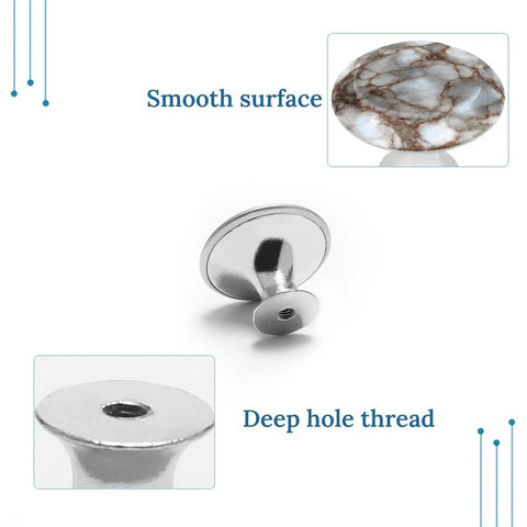 Rock Solid White And Brown Marble Pattern Round Cabinet Knobs With Screws Drawer Pulls And Handles Set Of Two smooth crystal glass surface on steel base.