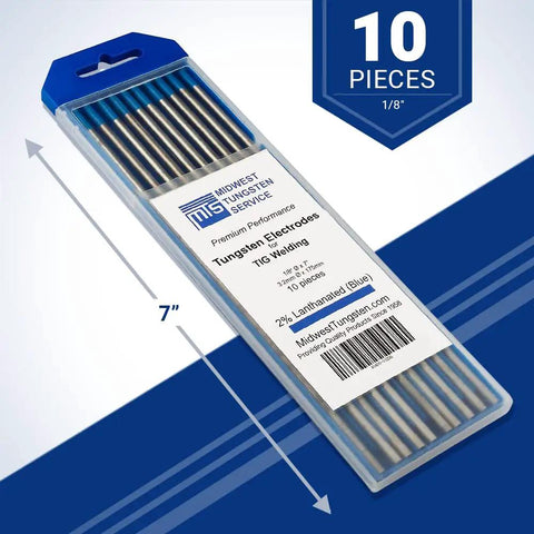 10 Pack One Eighth Inch WL20 Two Percent Lanthanated TIG Welding Tungsten Electrodes With Blue Tips for precise welds