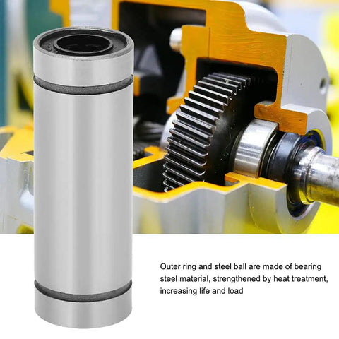 Premium Hardened Steel Linear Bearing For Industrial Automation Featuring Zero Play Nylon Carriers And Super Smooth Glide Action For Reliable Workshop Builds That Run Dead Quiet And Rock Solid During Real Work Days. Close-up view of durable steel bearing with nylon seal.