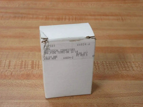 Box of Tab Terminals Pack of 100, 16-14 AWG PIDG BRBV250T Style Plug and Play Quick Disconnect Terminals on wood surface