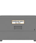 Heavy Duty All Welded Steel Job Site Cabinet For Secure Outdoor Storage With Forklift Ready Legs And Triple Padlock Security Built Rock Solid For Daily Trade Work, grey storage cabinet with front access.