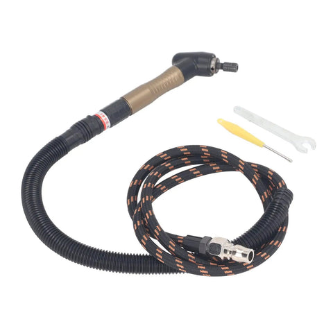 Heavy Duty Air Micro Die Grinder Kit With Rotary Switch Whips Up To 23500 Rpm showing flexible hose, pencil grip, and accessories.