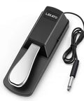 Universal Sustain Pedal For Keyboard With Polarity Switch And Quarter Inch Plug, chrome-plated metal pedal, black body