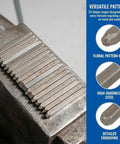 Pro Grade 20Pc 6Mm Steel Anvil Chisel Set For Engraving And Metalworking arranged on metal block with product details