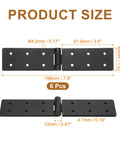 Heavy Duty Gate Hinges 6 Pack Adjustable 270 Degree Black Iron Folding Barn Door Hardware for Wood Fence with size dimensions.