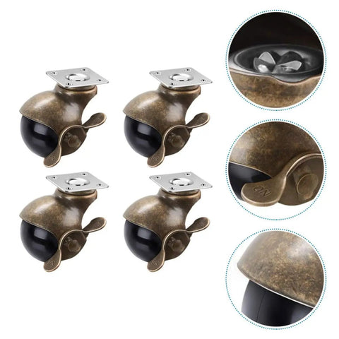 Four Piece Vintage Brass Plate Casters And 2 Inch Universal Smooth Rolling Furniture Wheels showcasing durable design and brake features.
