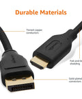 DisplayPort To HDMI Cable 6ft Unidirectional 4K 30Hz Gold Plated with visible connectors and durable materials