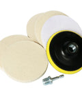 4 Inch Wool Felt Polishing Pad Buffing Wheel Kit for Drill showing multiple pads and attachment, ideal for fine metal glass stone polishing.