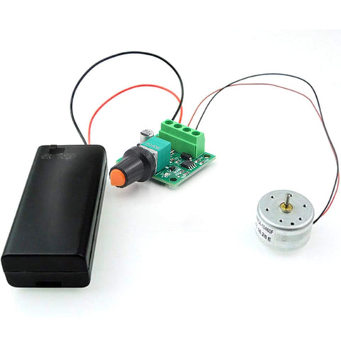 Low Voltage PWM Motor Speed Controller For DC Motors With 1.8V, 3V, 5V, 6V, Or 12V Input And 2A Drive, Output Up To 30W, circuit board and motor