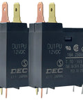 Beefy 12V DC Relay Switch For Appliances, 16A At 250VAC, 4-Pin PCB Mount With Two Quick-Connect Tabs, side view.