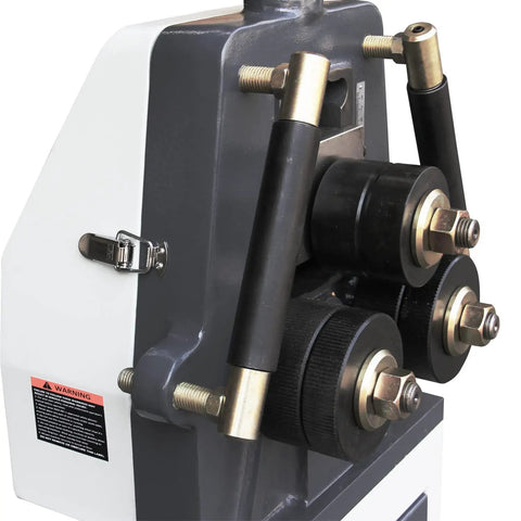 Heavy Duty Gear Assisted Three Roll Metal Bender For Cranking Out Round Pipes Flat Bars And Square Tubes Up To Fifty Millimeters With Zero Sweat Bending Smooth For Diy Fabrication And Real Deal Shop Work