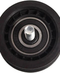 Top Rated Car Drive Belt Idler Pulley 25288-25001 showing durable black rubber material and metal bearing for engine performance.