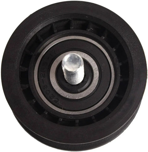 Top Rated Car Drive Belt Idler Pulley 25288-25001 showing durable black rubber material and metal bearing for engine performance.
