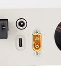 Back panel connectors of CNC Regulated Power Supply 480W 70V In 60V Out for LED Lab Use, showing inputs and adjustment knob.