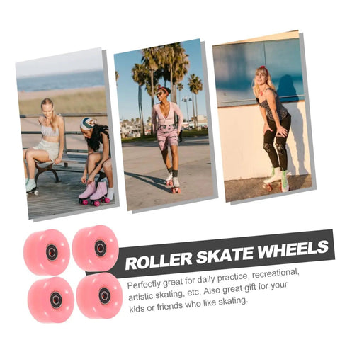 Group of skaters with 4 Pack Roller Skate Wheels With Bearings Double Row Outdoor Quad Skating Wheels Semi Jelly PU Material Replacement Parts