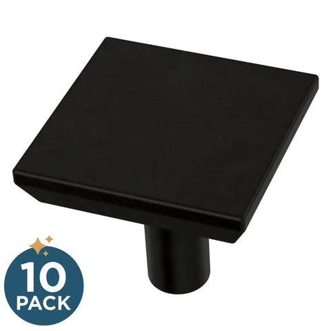 Matte Black One And One Eighth Inch Square Cabinet Knobs 10 Pack For Dresser Drawers Kitchen Cabinets Vanity Furniture Closet Easy Install Modern Minimalist Hardware That Updates Any Space