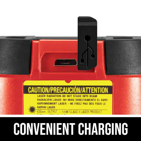 Close-up of USB port on 50 Ft Red Self Leveling Cross Line Laser Level With Horizontal And Vertical Lines, USB Rechargeable