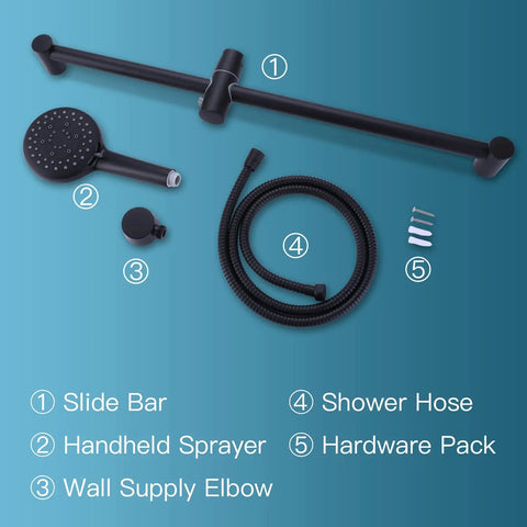 Shower Slide Bar Kit For Easy No Fuss Install, 28-Inch 304 Stainless Steel Bar With Adjustable Handheld Shower Head And 59-Inch Hose parts