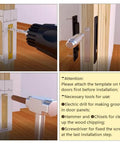 Diagram showing installation of Privacy Pocket Door Lock Hardware With Key For Invisible Barn Doors in brushed nickel finish with tools and instructions.