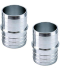 One And A Half Inch Hose Barb Splice Coupler Kit Aluminum Repair Fittings featuring two aluminum barbed connectors.