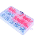 100 Piece Hydraulic Zerk Nipples Fitting Set With Covers For Automotive Use in plastic case, showcasing straight and angled pieces
