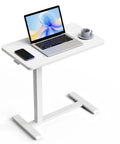 Total Game Changer Over Bed Table With Smooth Rolling Casters And No Sweat Pneumatic Height Adjustment Super Spacious Work Surface with laptop and coffee