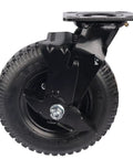 Kickass 8 Inch Pneumatic Rubber Wheel Heavy Duty Cart Caster With Side Brake Universal Flanged Track swivel mount view.
