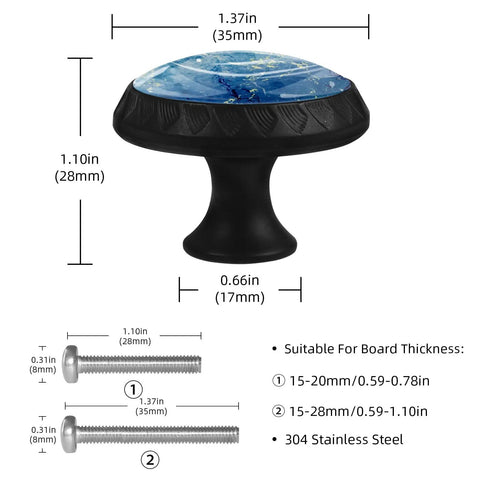 Marble Pattern Cabinet Knobs 4 Pack Round Single Hole Drawer Pulls For Kitchen Cupboards And Bedroom Drawers, 1.37" diameter, blue marble finish.