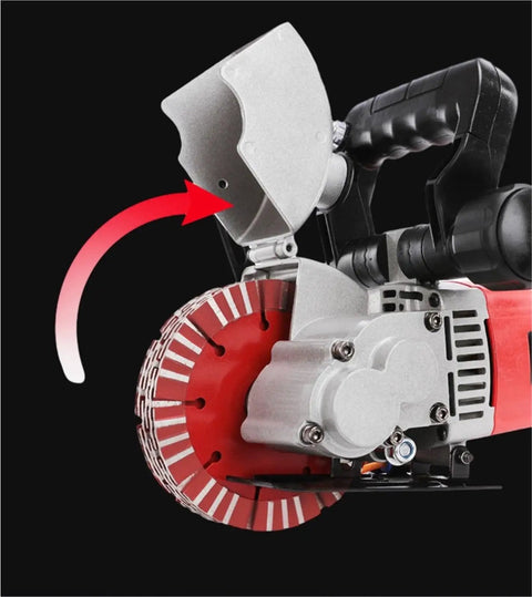 Close-up of Top Rated Heavy Duty Wall Chaser Machine for quick concrete grooving and dust slotting on masonry surfaces.