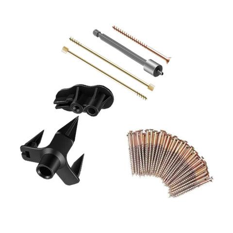 Floor Squeak Fix Kit for Under Carpet Wood Floors, Squeak No More System with 5 tools and 50 notch screws, complete DIY repair kit