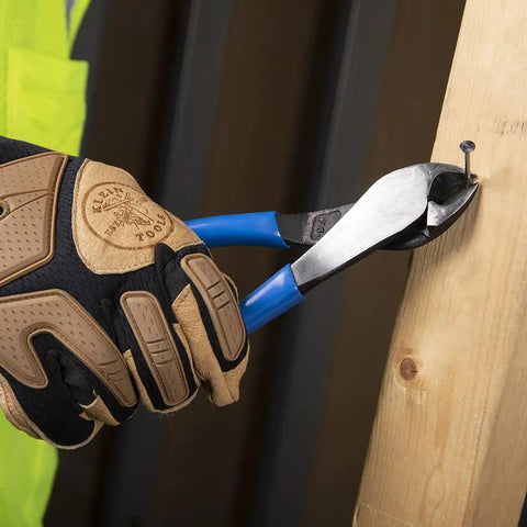 Using 8 Inch Diagonal Pliers With Angled Head And High Leverage For Confined Spaces Cut ACSR Screws Nails And Hardened Wire on a nail