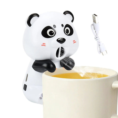 Nifty Desktop Cooling Fan Featuring Three Adjustable Speeds And Portable Usb Rechargeable Power cooling hot coffee from a cute panda design