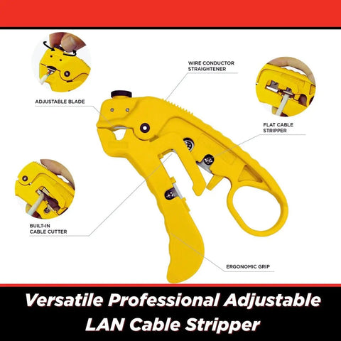 Adjustable LAN Cable Stripper And Cutter For Shielded And Unshielded Cat7a Cat6a Cat6 Cat5e with ergonomic grip and wire comb